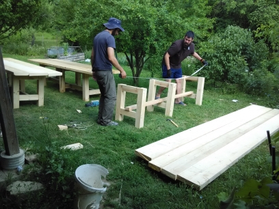Filipe and Alex making tables